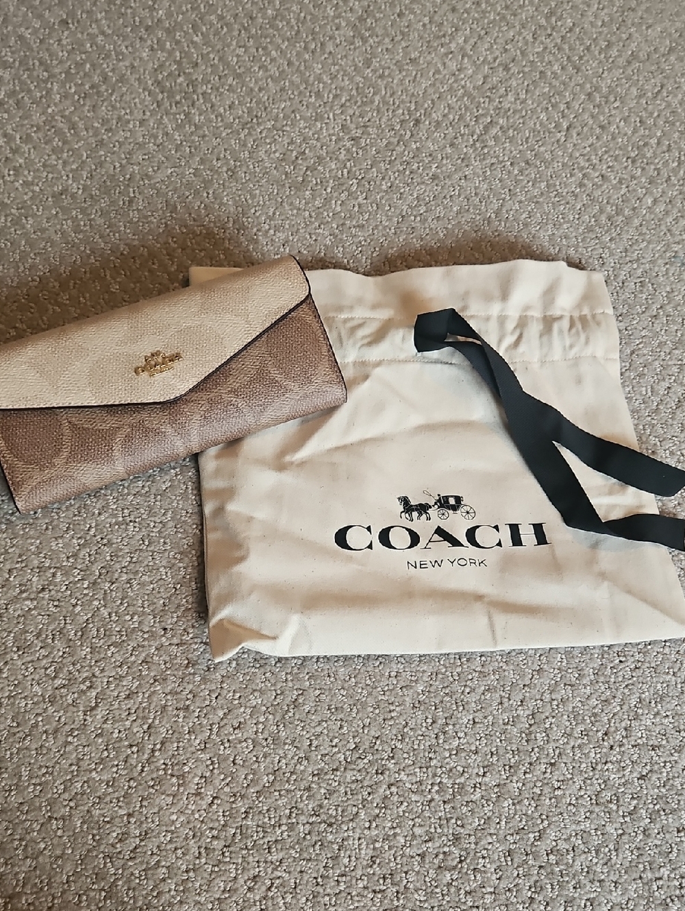 Coach Fold-Over Wallet in Brown and Cream Signature Canvas